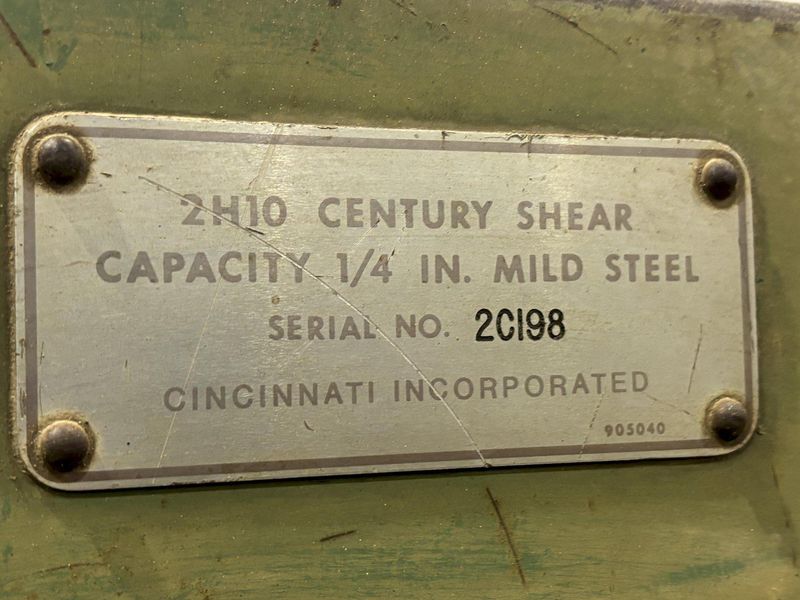 10' x 1/4" CINCINNATI MODEL #2H10 HYDRAULIC POWER SHEAR: STOCK #22535