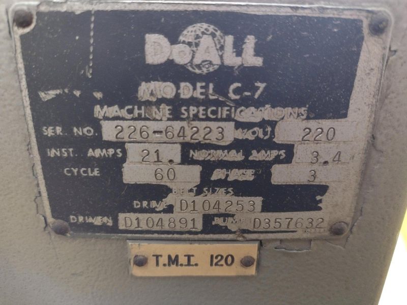 12" X 12" DOALL MODEL #C-7 HORIZONTAL BANDSAW: STOCK #18817
