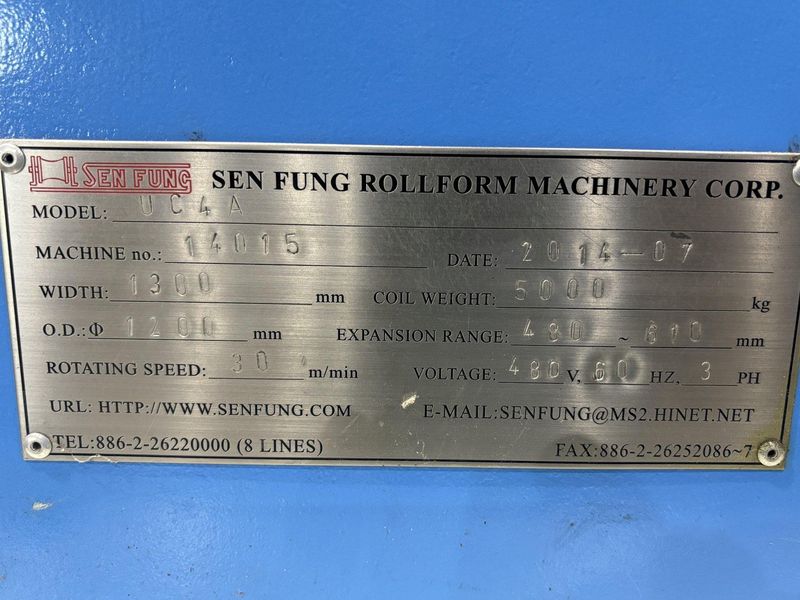 11,000 LBS X 51" SEN FUNG MODEL #UC4A MOTORIZED COIL REEL UNCOILER & COIL CAR: STOCK #23646