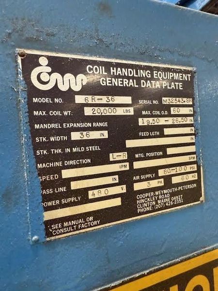 20000 LB X 36" X .100" CWP SERVO FEEDLINE