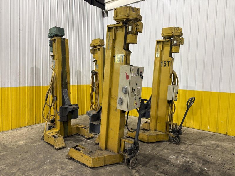 (4) 15 TON SEFAC MODEL #M120BF2000 MOBILE RAIL CAR LOCOMOTIVE COLUMN JACK LIFTS, 120,000 LBS TOT