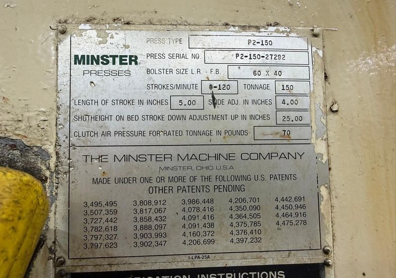 150 TON MINSTER SSDC PRESS