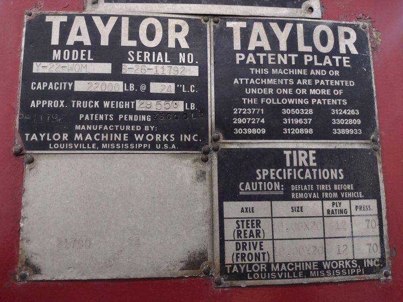 30,000 LB TAYLOR MODEL #TC22 OUTDOOR YARD FORK TRUCK: STOCK #18137