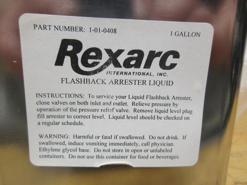 Rexarc (6 gal) Flashback Arrestor Liquid- Auction Item