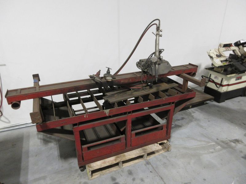 Oxy/Acetylene Torch Track Cutting Table with Victor VCM 200 Motor Unit and Adjustable Torch, Track, and Material Catch Drawers- Auction Item
