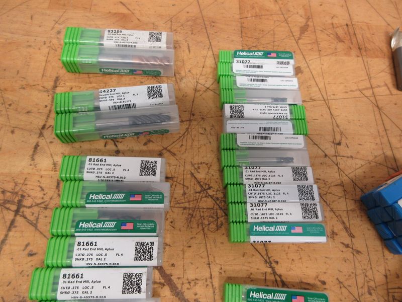 Solid Carbide End Mills Dozens of Assorted Brands 3/8 Under *New In Packages* With Used 1/2" End Mills- Auction Item