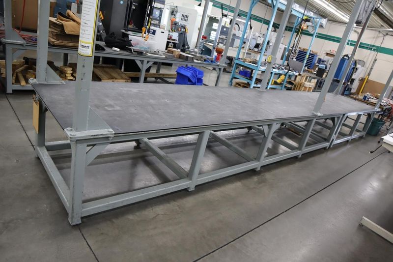 Heavy Duty Steel Mold Table with Overhead Hoist System, Harrington 3 Ton and 2Ton Electric Chain Hoists, I Beam, Trolleys- Auction Item