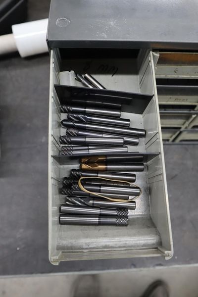 Multi-Drawer Cabinet (16) with Contents: Carbide End Mills, HSS Drills and More- Auction Item