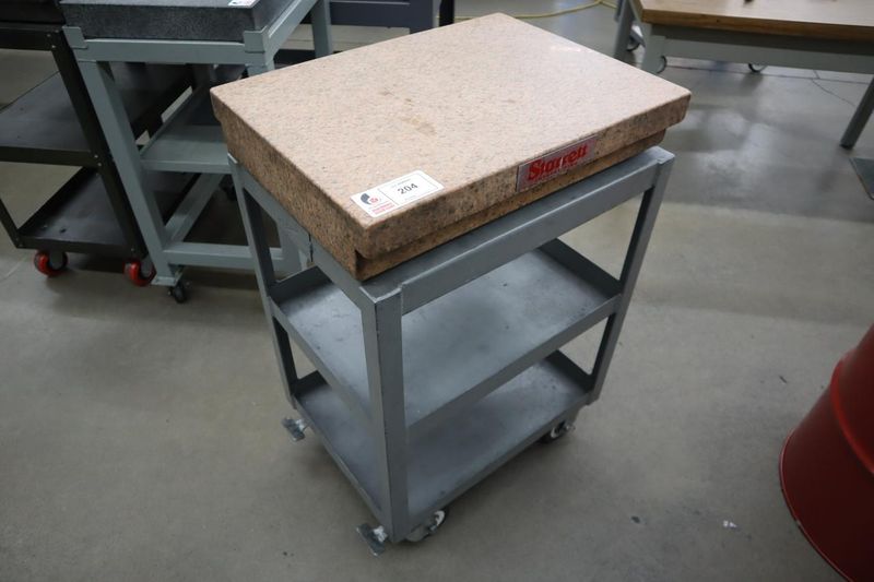Starret Pink Granite Surface Plate, Grade B, 2-Ledge, 18" x 24" x 4", with Portable Steel Stand- Auction Item