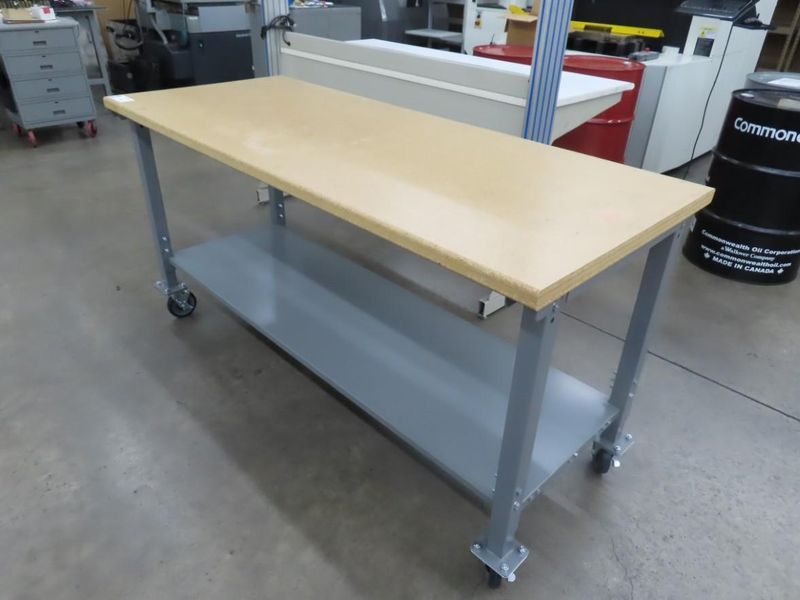Wood Top Bench with Metal Frame Portable On Casters- Auction Item