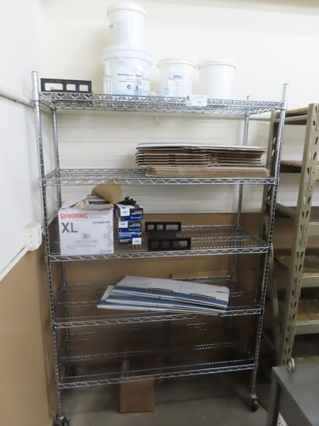 Metro Style Wire Cart w Contents Portable On Casters- Auction Item