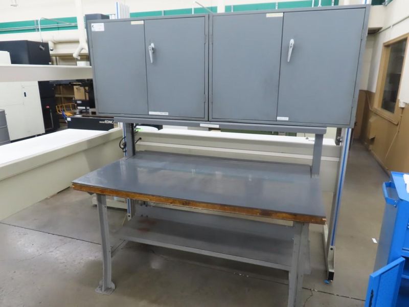 Wood Top Bench w Metal Frame (2) Door Equipto Cabinets w Lower Shelf and Contents- Auction Item
