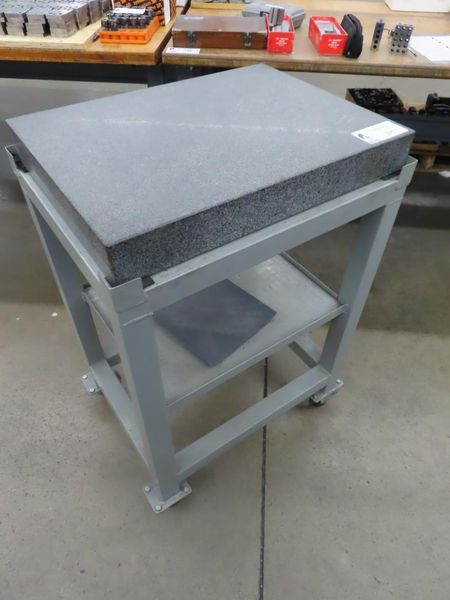 Black Granite Surplus Plate on Stand w Portable Cart on Casters- Auction Item