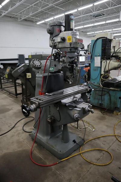 Bridgeport Series I-2HP Vertical Knee Mill, Acu-Rite 2-Axis DRO, Kurt Power Draw Bar, Mitutoyo Scale, X-Axis Power Feed, Chrome Ways