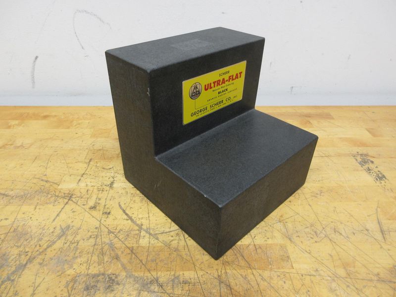 George Scherr Co. Ultra-Flat Stepped Black Granite Surface Plate, 9" x 9" x 9" with 5" x 4" Step- Auction Item