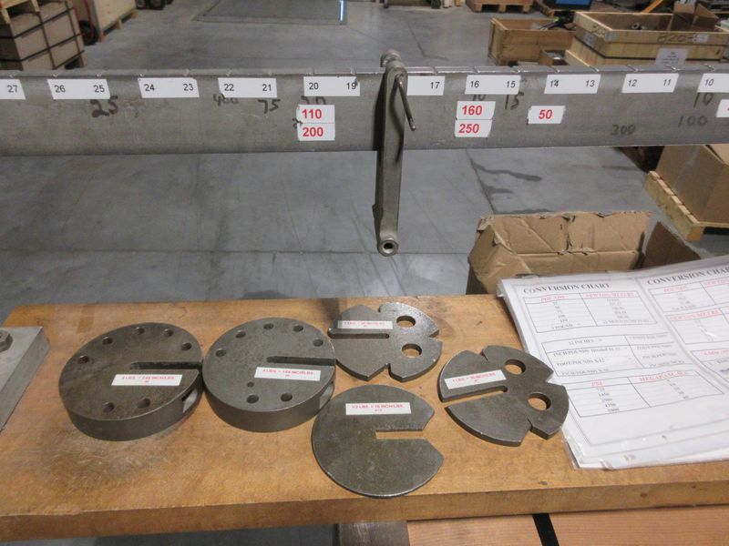 Balance Beam Testing Device, **Shop Made**, On Rolling Wood Cart with Weights and Conversion Charts- Auction Item