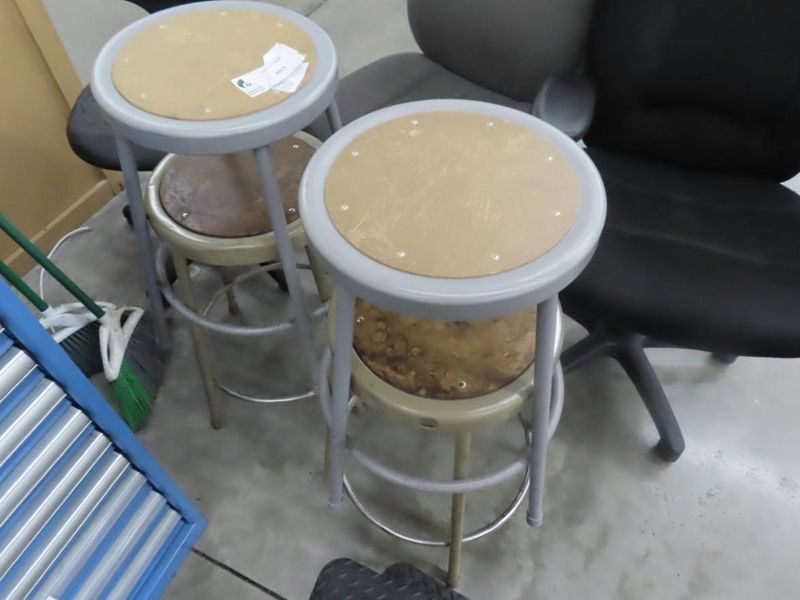 Chairs (3) on Casters, (4)  Shop Stools- Auction Item