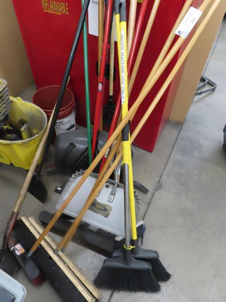Brooms, Shovels, Rakes, Dust Pans, Mop w Bucket- Auction Item