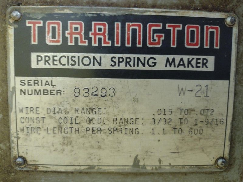 .072" X 1" COIL TORRINGTON MODEL #W-21 SPRING COILER / COIL MACHINE: STOCK #18722