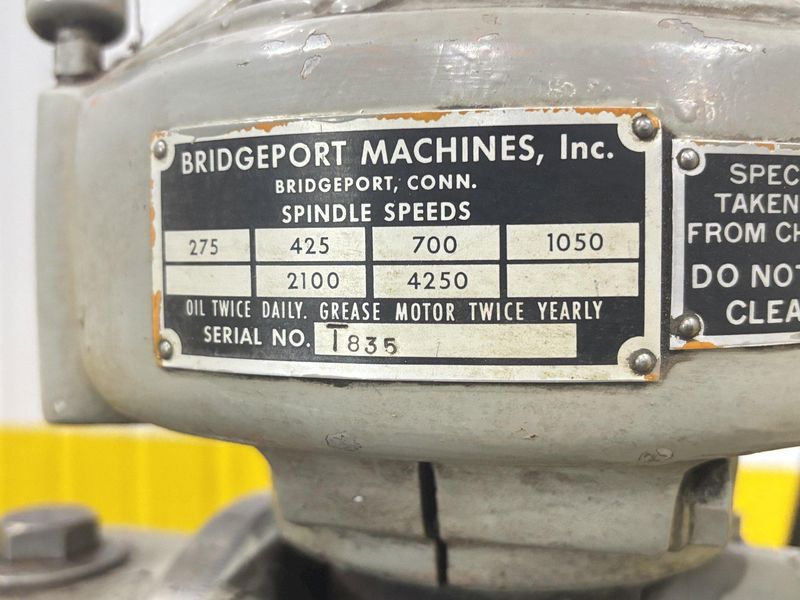1.5 HP BRIDGEPORT VERTICAL RAM TYPE MILL & CHERRYING HEAD: STOCK #23195