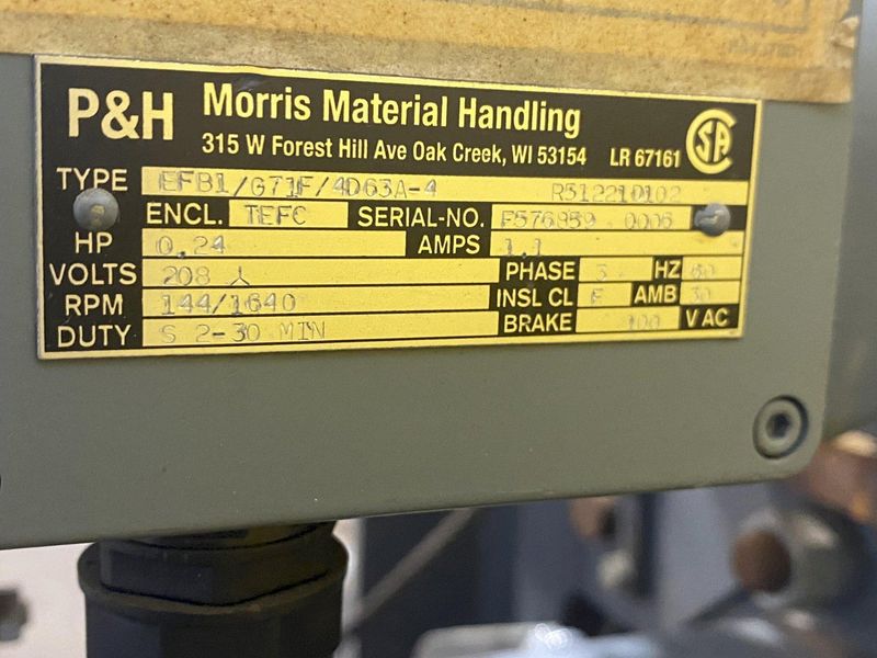 2 TON P&H "HEVI-LIFT SERIES M" POWERED CABLE HOIST WITH POWER TROLLEY: STOCK #17098