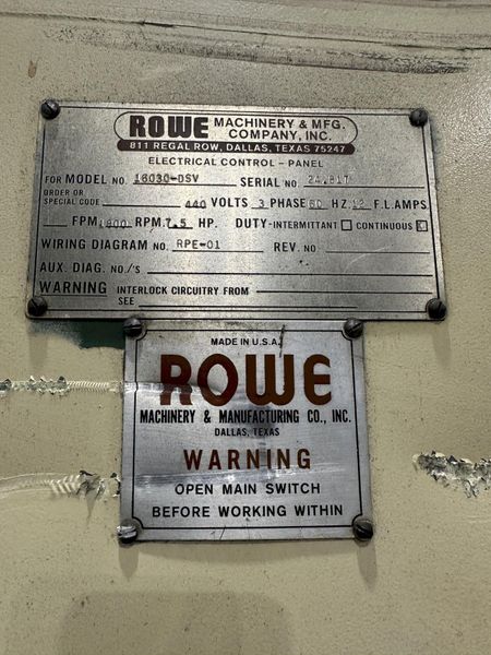 16,000 LBS X 30" X 84" OD ROWE MODEL #16030-DSV MOTORIZED COIL REEL UNCOILER: STOCK #22333