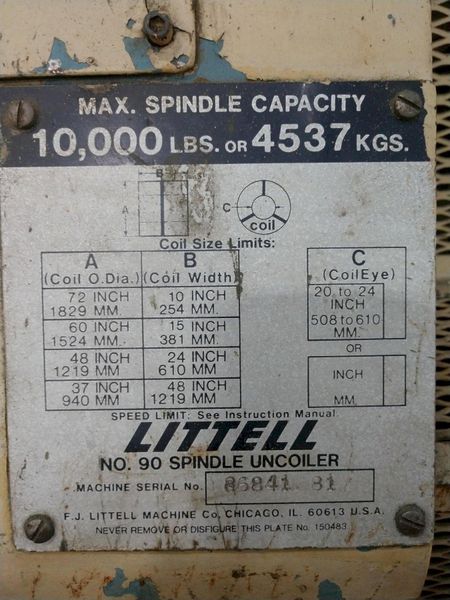 10,000 LB 5 TON X 12" X .156" LITTELL COIL FEED LINE WITH COIL REEL & STRAIGHTENER: STOCK 14941