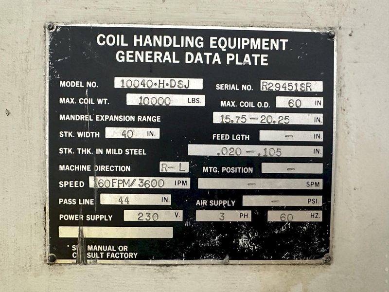40” X .105” ROWE MODEL #CO-40 7-ROLL COIL STRAIGHTENER: STOCK #20334