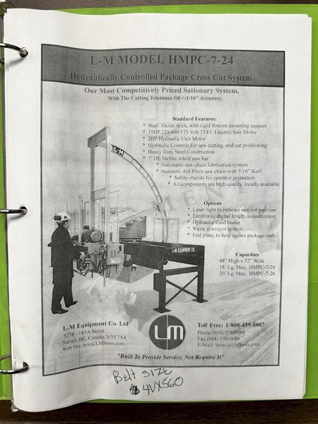 15 HP L&M EQUIPMENT MODEL #HMPC-7-24 CROSS CUT BUNDLE TRAVELING ARCH WOOD BUNDLE SAW WITH CONVEY