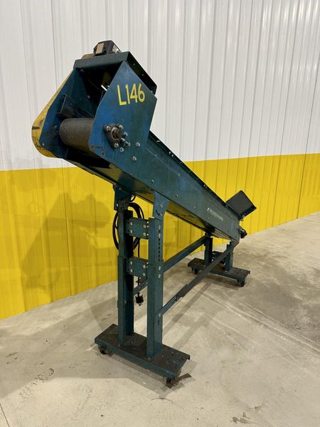 8" WIDE X 6' HIGH NEW LONDON ENG MODEL #500 MOTORIZED BELT INCLINED PARTS CONVEYOR: STOCK #20069