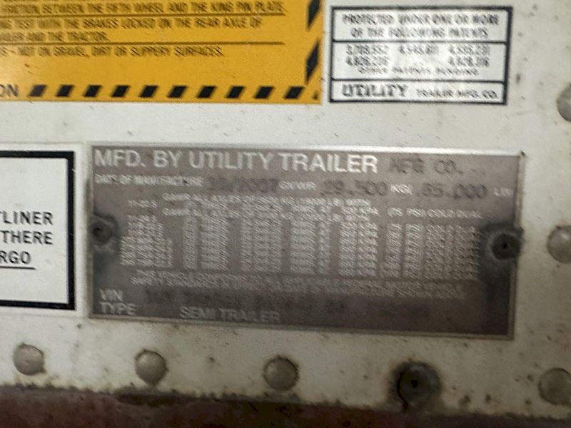 2007 X 53' UTILITY MFG  SLIDING CURTAIN-SIDE SEMI TRAILER: STOCK #19607