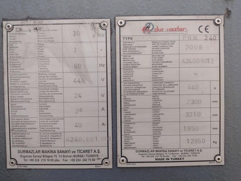 6" X 6" X 3/4" DURMA MODEL #PBH240 HYDRAULIC ANGLE BENDING ROLL, NEW 2009: STOCK #16892