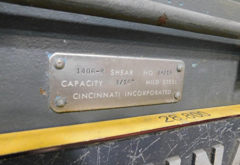 incinnati 1406-R 3/16 x 6' Mechanical Shear, Squaring Arm, Front Support Arm