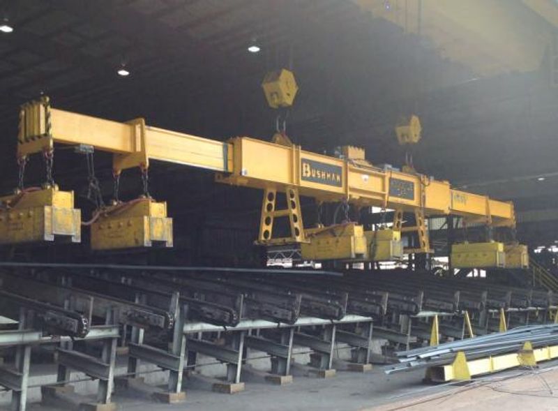 53 TON (107,500 LBS) BUSHMAN MODEL #MT420 TELESCOPING MAGNETIC LIFTING SPREADER BEAM  W/ OHIO MA