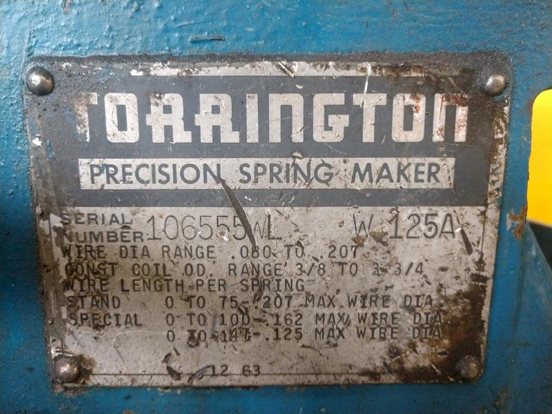 .207" TORRINGTON MODEL #W125A SPRING COILER W/ TORSION ATTACHMENT: STOCK 14914