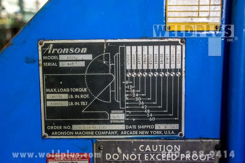 40,000 Lb. Aronson Model G-600 Positioner, 12' Diameter Round Table, 35' Pendant Control