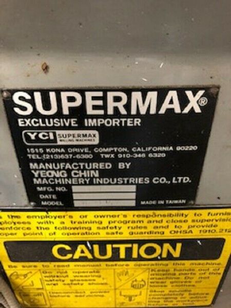 1988 SUPERMAX MILL YC-1 1/2 VA 3 Axis Vertical Turret Milling Machine Step Head Belt Drive