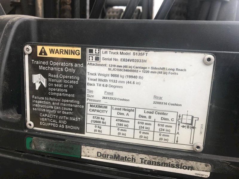 13,500 LBS HYSTER LP GAS FORKLIFT: STOCK #69368