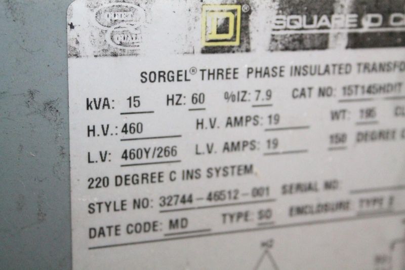 15 KVA SQUARE D TRANSFORMER: STOCK #65872