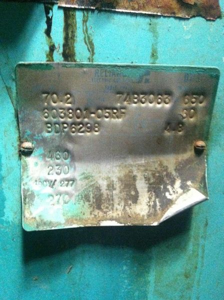 70.2 RELIANCE THREE PHASE TRANSFORMER:  STOCK #17951
