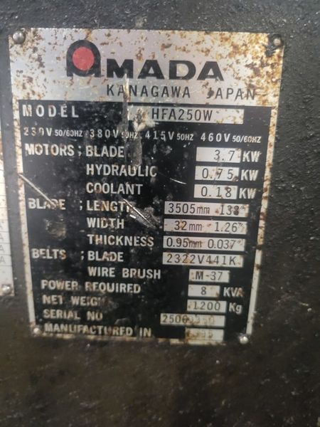 Amada HFA-250W Programmable, Automatic, Horizontal Bandsaw, Like Doall, Behringer, Kasto, HEM