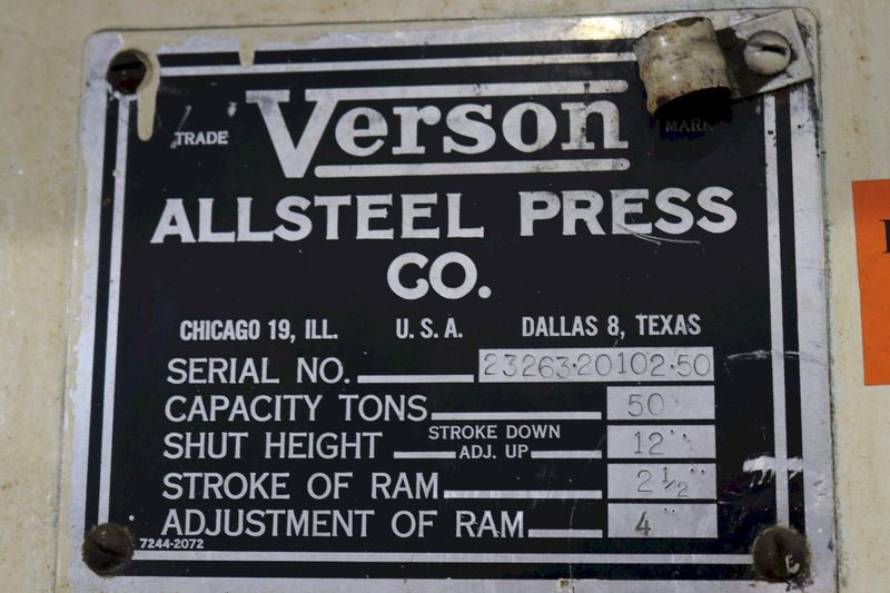 50 TON X 8' VERSON MECHANICAL PRESS BRAKE: STOCK # 66732
