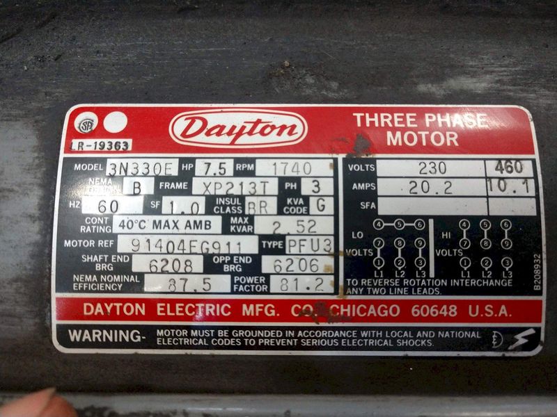 7.5 HP ROTARY LIFT MODEL PL7225-1 260 PSI HYDRAULIC PUMP: STOCK 13652