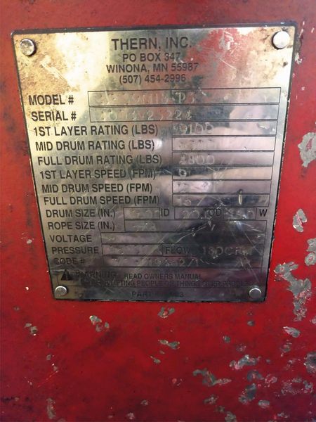 9,000 LBS THERN MODEL #943MDN PORTABLE PNEUMATIC DIE REMOVAL WINCH: STOCK #13457
