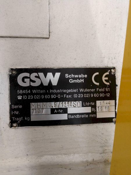 1100 LB X 16" GSW MODEL #MHM0.5/1250SO SERVO MOTORIZED COIL REEL UNCOILER, NEW 1999: STOCK 12985