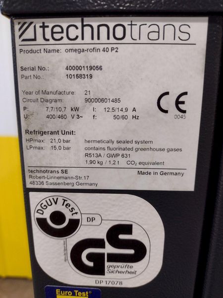 2021 TECHNOTRANS OMEGA 40-P2 CHILLER: STOCK #19378