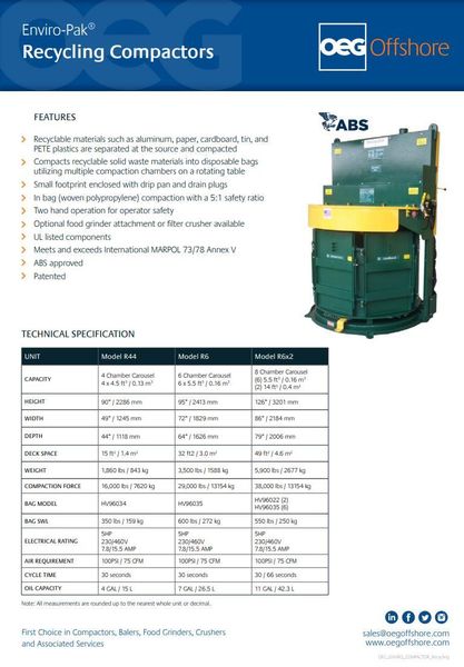 4 CHAMBER ENVIRO-PAK MODEL #R44 RECYCLING COMPACTOR: STOCK #16415