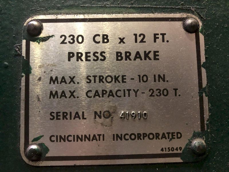 230 TON X 14' CINCINNATI MODEL #230CBX12 HYDRAULIC PRESS BRAKE: STOCK 16875