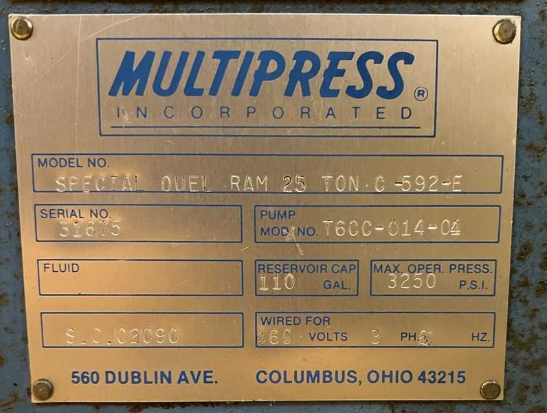 25 Ton Multipress, C-Frame Press, Dual Ram