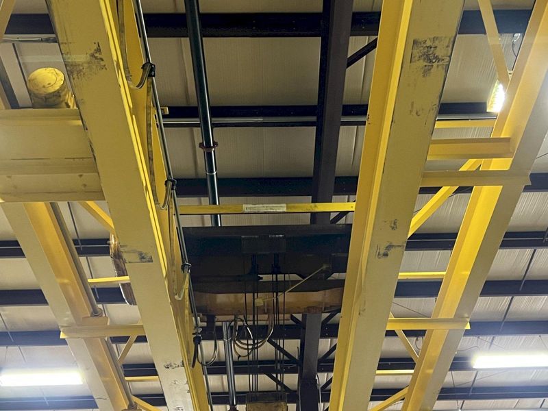15 TON X 45' ROBBINS & MYERS DOUBLE GIRDER OVERHEAD BRIDGE CRANE, NO HOIST: STOCK #19443